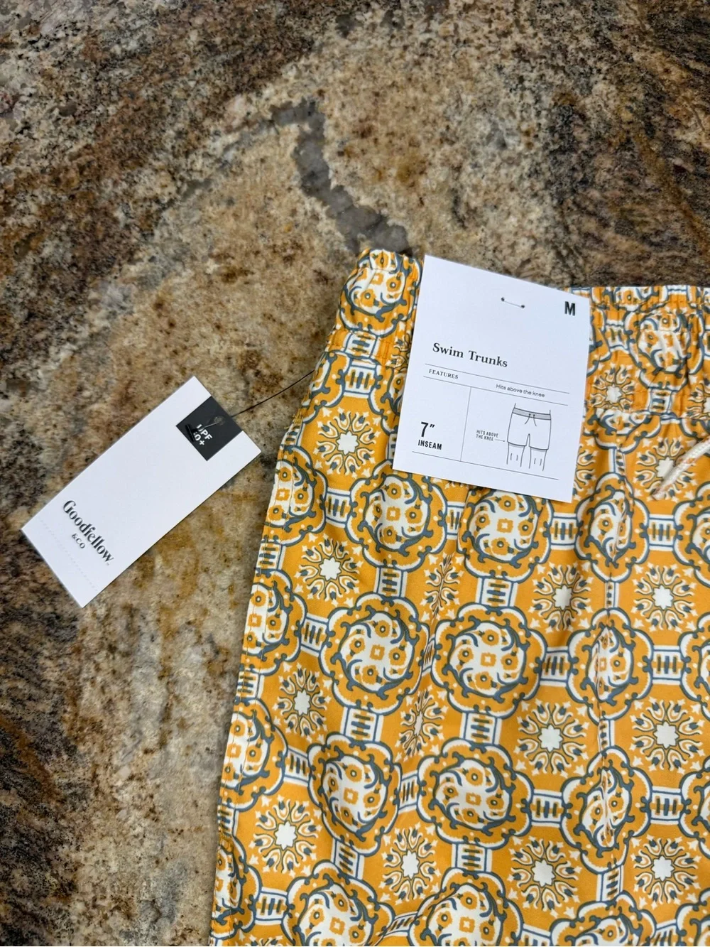 Goodfellow & Co Yellow Geometric Floral Swim Trunks